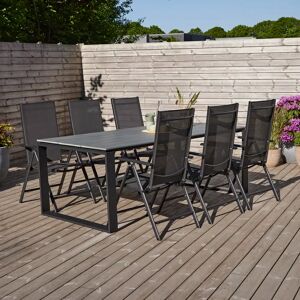 Ebern Designs Munda 6 Seating Garden Dining Set gray 210.0 W x 100.0 D cm