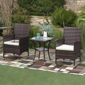 Brambly Cottage Barnish Rattan Wicker 3-Piece Garden Chair & Table Set Outdoor Furniture brown