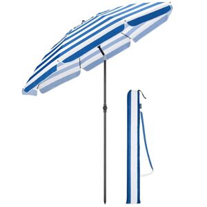 Freeport Park Striped Beach Umbrella Parasol 2M Tilting Sun Shade UV Protection Portable With Bag (Blue) 205.0 H x 180.0 W x 180.0 D cm