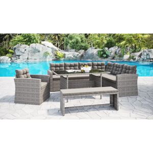 Rosalind Wheeler Two Tone Grey Rattan Dark Grey 5pcs Corner Group Garden Furniture gray