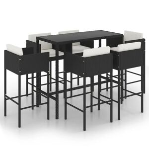 Ebern Designs 7 Piece Garden Bar Set With Cushions Poly Rattan Black black 110.0 H x 130.0 W x 60.0 D cm