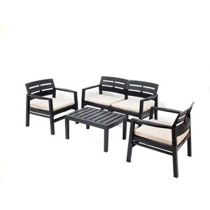 Dakota Fields Outdoor Lounge Set Massa, Garden Set With 2 Armchairs, 1 Sofa And 1 Coffee Table gray