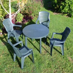 Ebern Designs Revello Round Table with 4 Chairs Garden Set green 89.0 W x 89.0 D cm