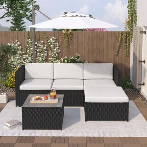Ebern Designs Rattan Garden Wicker Furniture Patio Sofa Set With Glass Coffee Table
