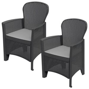 Marlow Home Co. Kirrily 2 X Anthracite Folia Plastic Garden Chair Cushioned Seat Rattan Look Outdoor Furniture black 143.0 H x 88.0 W x 88.0 D cm