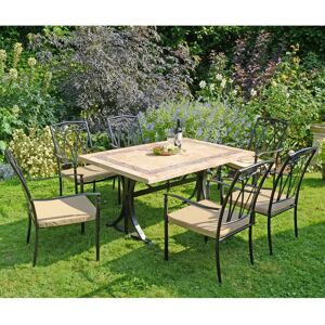 Rosalind Wheeler CHARLESTON Stone Dining Table with 6 ASCOT Chairs Garden Set black/brown/gray 152.0 W x 96.0 D cm