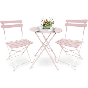 House of Hampton Bistro Table And Chairs Set Of 3, Metal Foldable Garden Patio Balcony Dining Furniture Set - Pink pink 50.0 W x 50.0 D cm