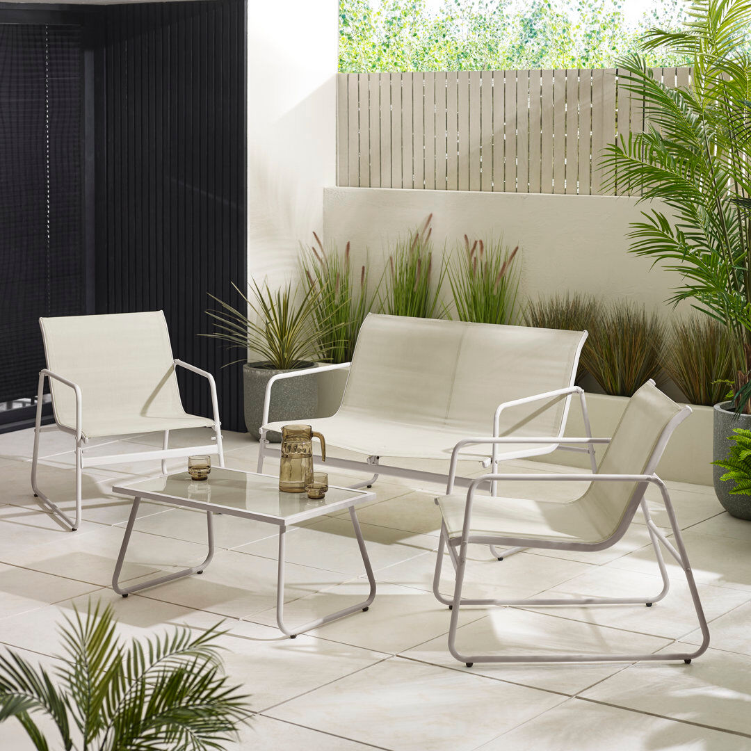 17 Stories Samekia Galvanised Steel Garden Lounge Sofa Seating Set With Table - Retro Vintage Stylish Patio Cream 4