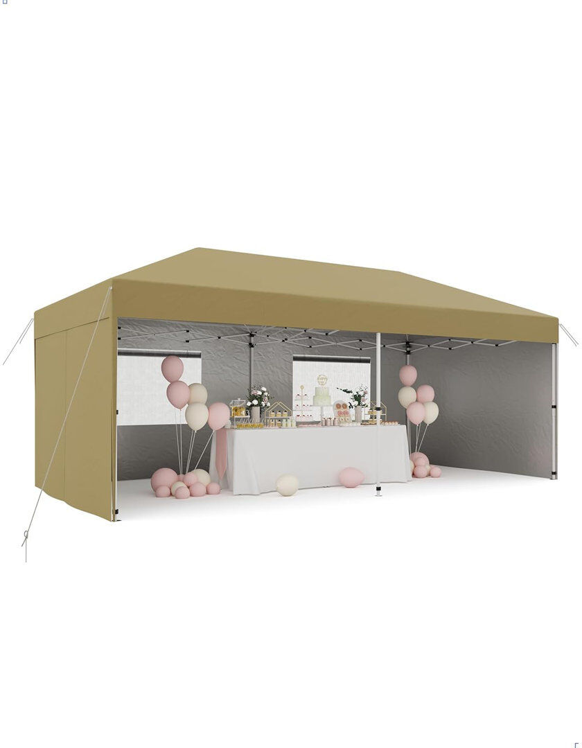 idealhouse 10x20 Pop Up Canopy Tent with 4 Sidewalls, Heavy Duty Outdoor Canopy UPF 50+ All Season Waterproof Commercial Street Vendors Party Tents with Roller B Grey