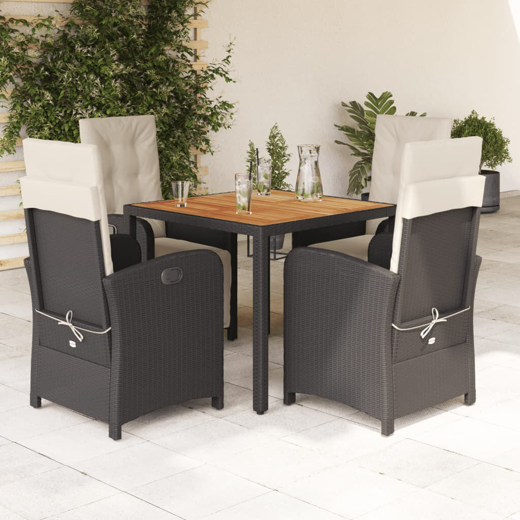 Latitude Run 5 Piece Garden Dining Set With Cushions Poly Rattan Black/Cream 4