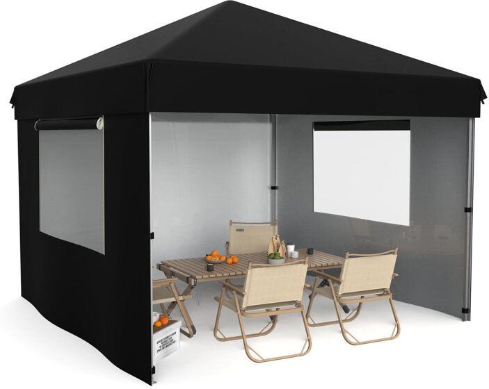 idealhouse 10x10 Pop Up Canopy Tent Outdoor Canopy with 4 Removable Sidewalls Heavy Duty Commercial Instant Tent Shelter (10x10FT/3 Side Walls) Black
