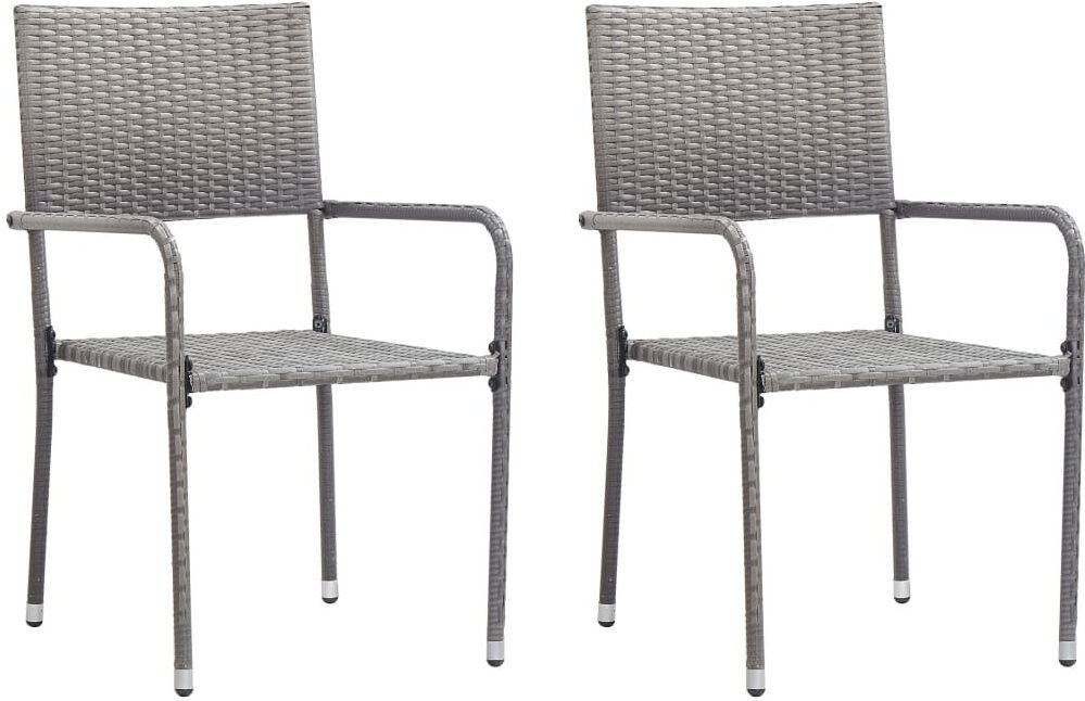 ClassicLiving Garden Dining Chairs 2 Pcs Stackable Poly Rattan Grey 87cm H X 51cm W X 60cm D