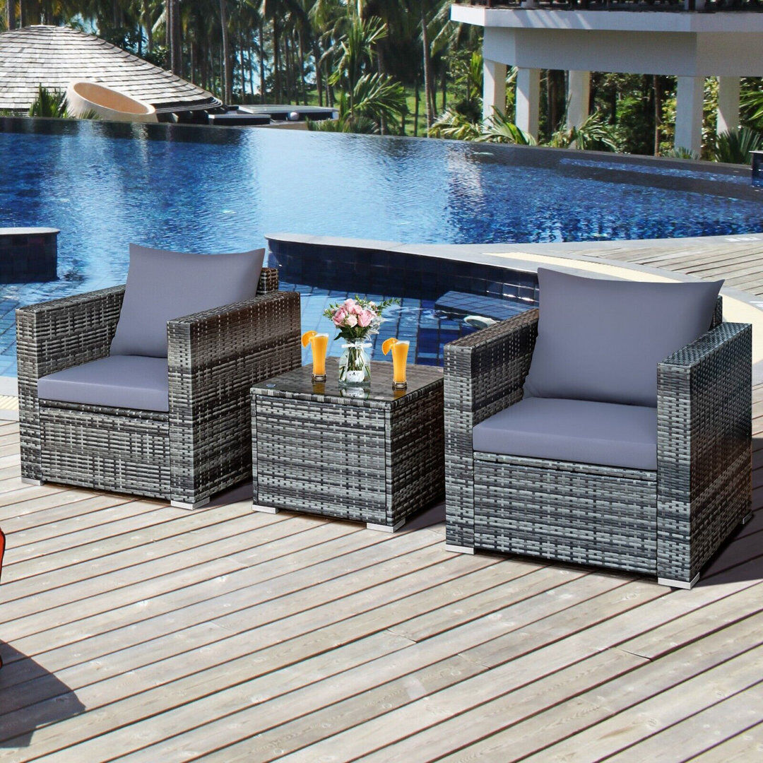 Latitude Run 3 Pieces Outdoor Patio Furniture Set Rattan Conversation Sofa Set With Cushions Grey 2