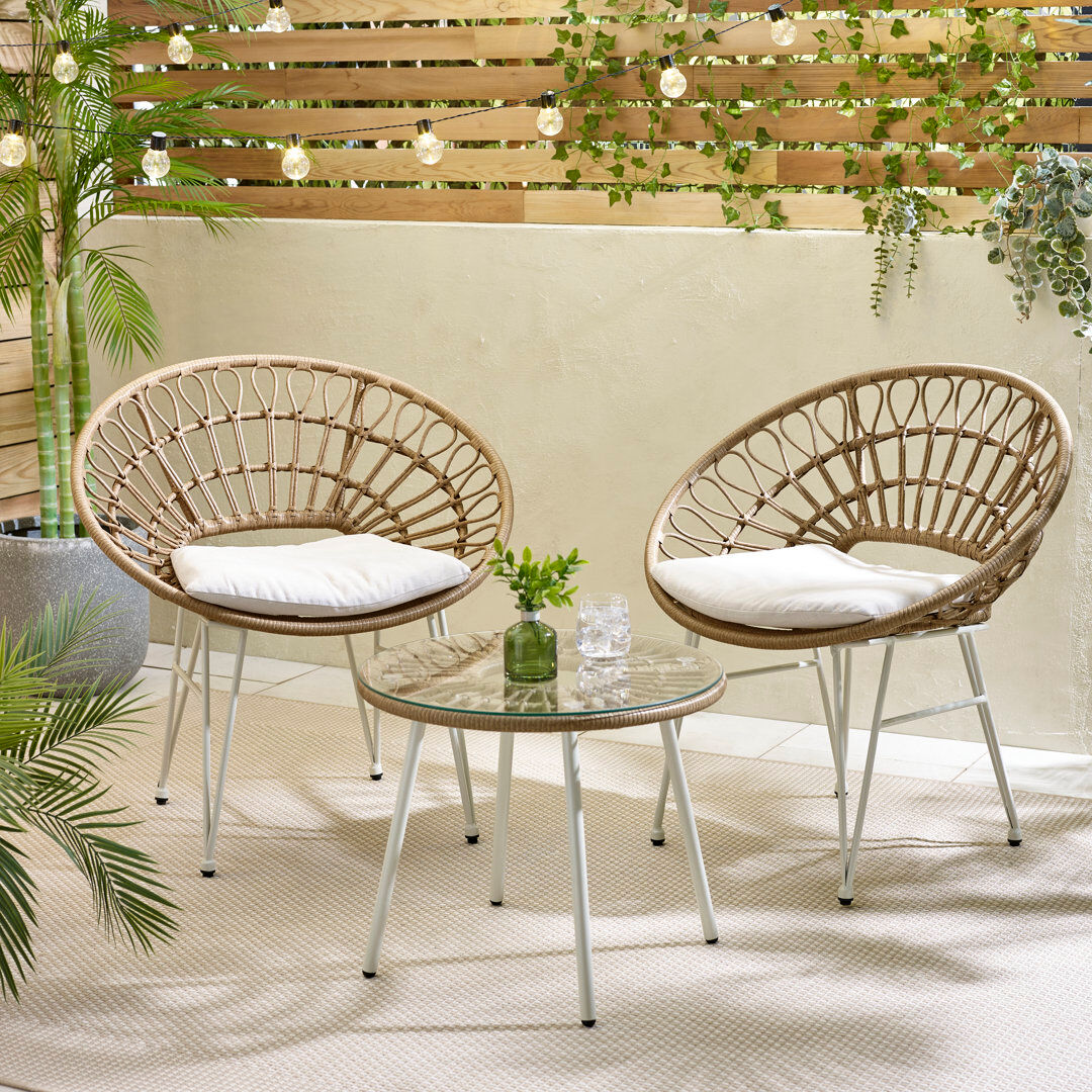 17 Stories Allyx Garden Seating Set - 2 Chairs and Table Conversation Set for Modern Boho Patio Cream 2