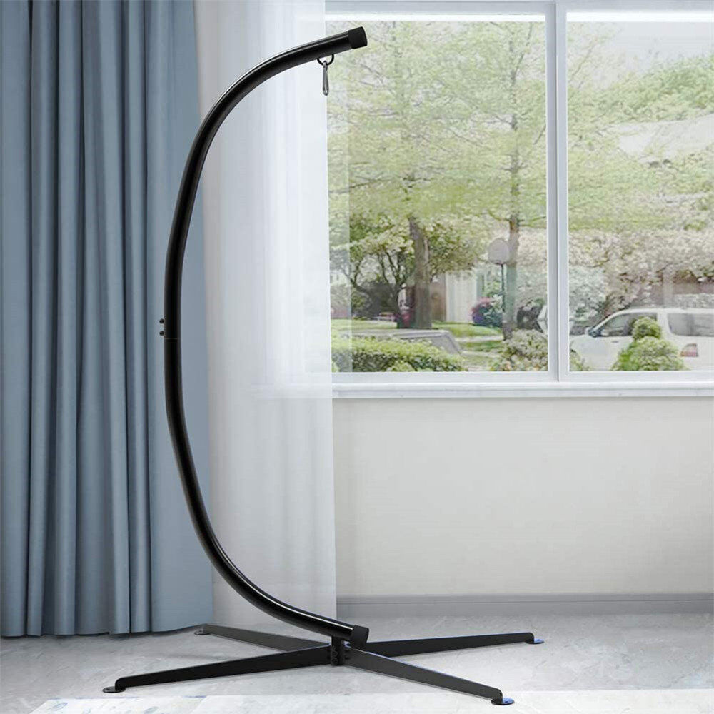 Symple Stuff Hammock C Stand, Heavy Duty Metal Hammock C-stand Only Hammock Stand For Hanging Chairs, Swings, Loungers, Indoors Outdoors Black 215cm H X 112cm W X 79cm D