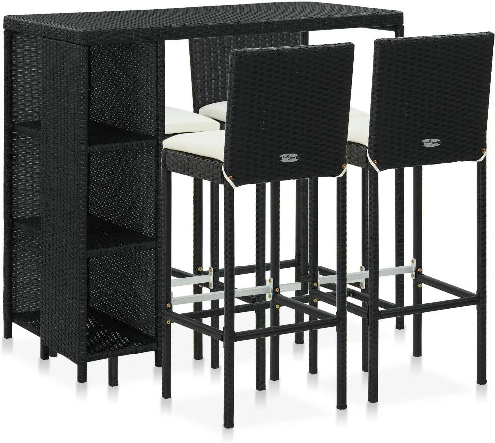 Ebern Designs Garden Bar Set 5 Piece with Cushions Poly Rattan Table&Chair Black 110cm H X 120cm W X 60cm D