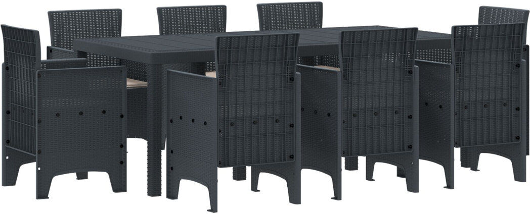 Latitude Run 9 Piece Garden Dining Set With Cushions Poly Rattan Anthracite/Beige 73cm H x 200cm W x 100cm D