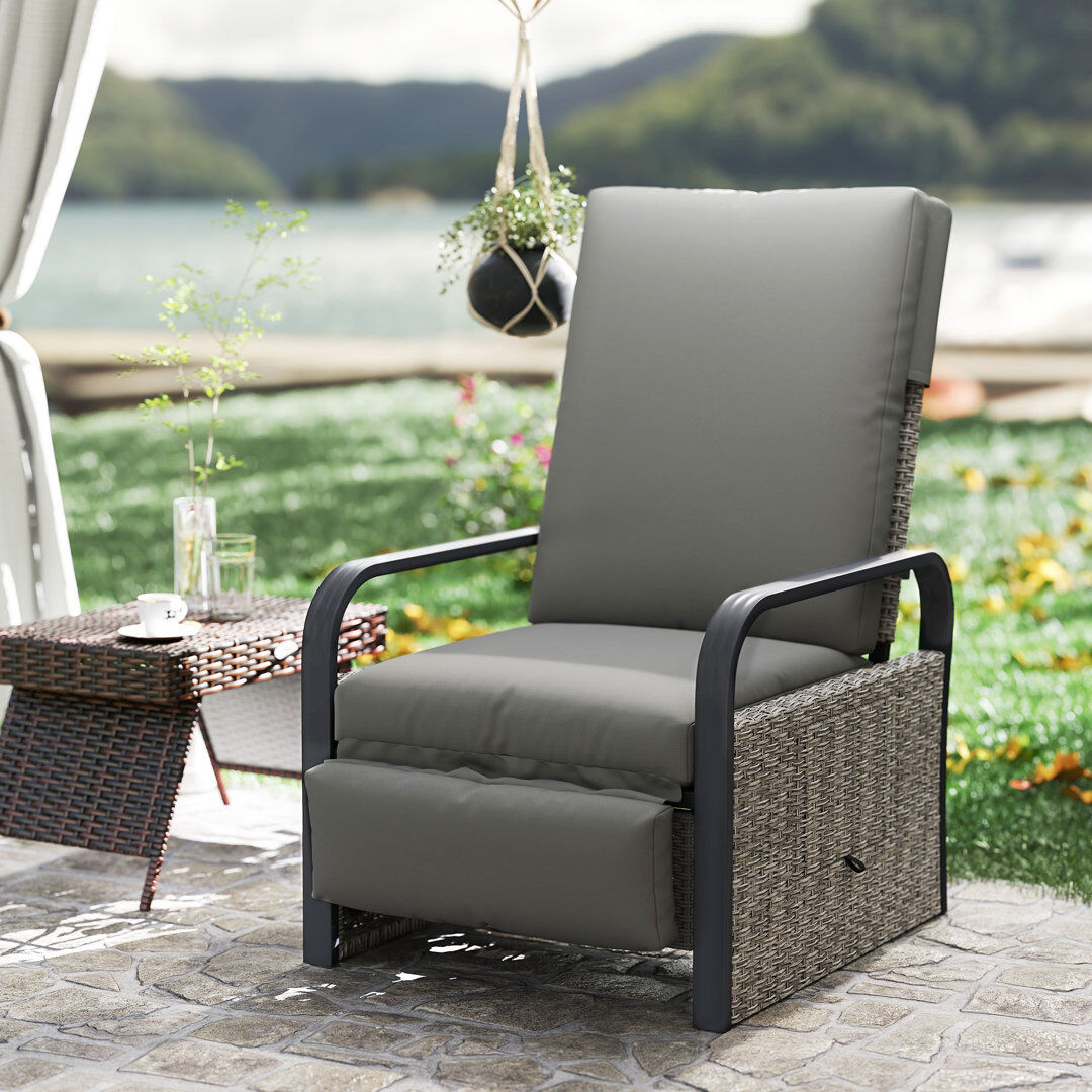Lark Manor Wicker Outdoor Reclining Garden Chair Black/Grey/Dark Grey 102cm H X 69cm W X 82cm D