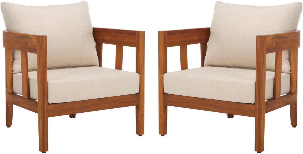 Ebern Designs Owen Solid Acacia Wood Outdoor Lounge Chair Set Brown 63.5cm H X 70.02cm W X 75.48cm D