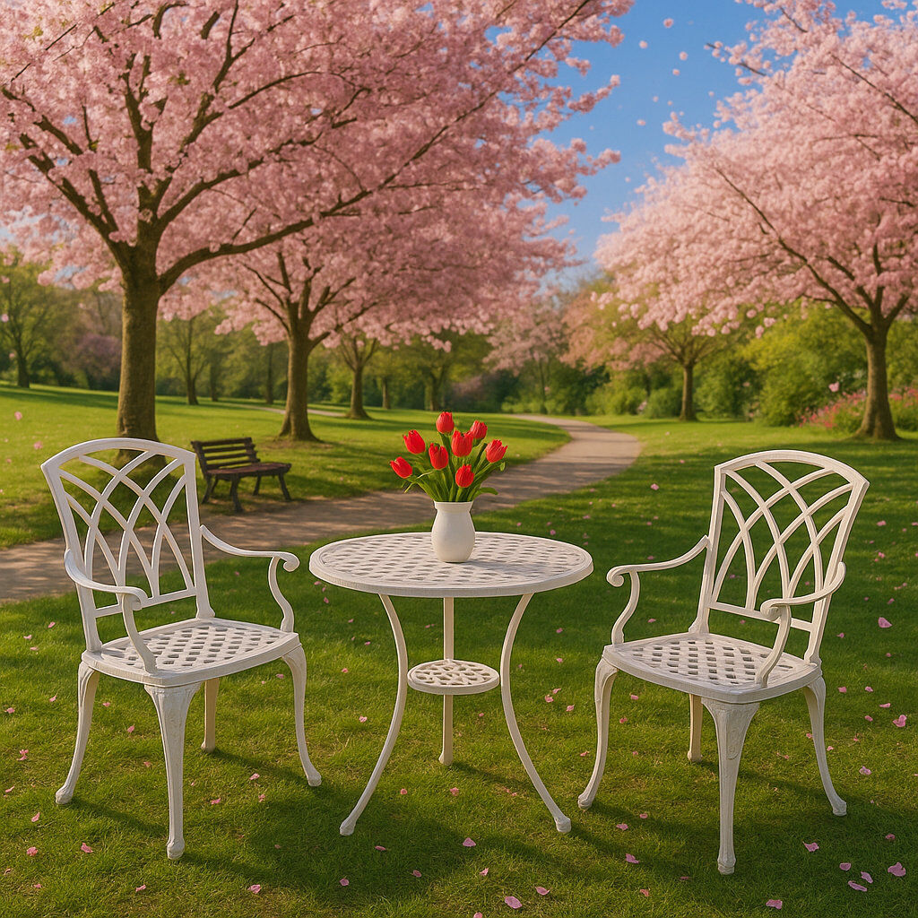 Astoria Grand Musso Luxurious Garden & Patio Table & 2 Large Chairs With Armrests Cast Aluminium Bistro Set White 2