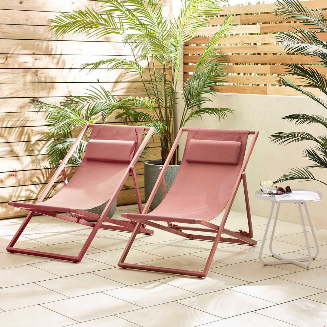 17 Stories Settera Pair of Garden Sun Lounge Deck Chairs - Classic Set for Modern Patio Pink 236.22cm H X 160.02cm W X 264.16cm D