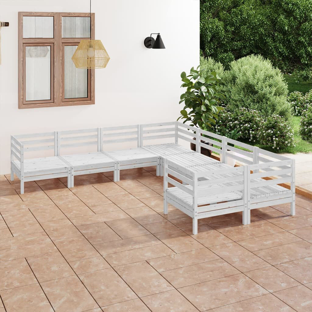 Union Rustic Zeynep Patio Furniture Set 8 Piece Garden Sectional Sofa Set Solid Wood Pine White 8