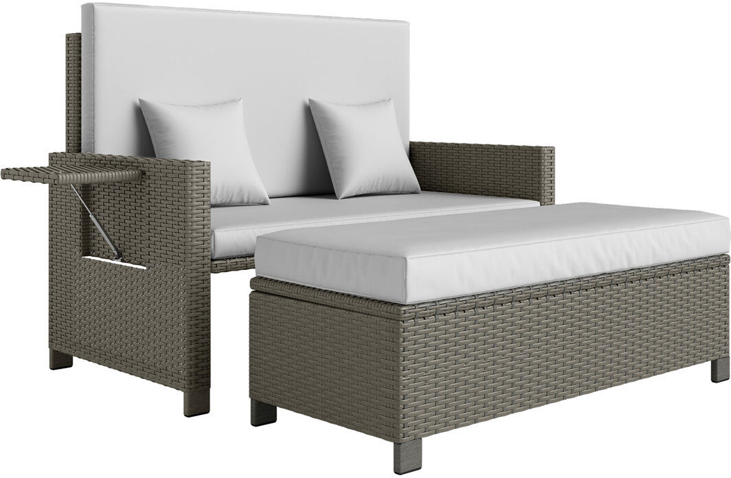 17 Stories 130cm Wide Outdoor Rectangle Patio Sectional Set with Cushions Light Grey 91cm H X 130cm W X 72cm D