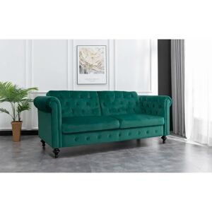Ophelia & Co. 3 Seater Chesterfield Sofa Bed  - green - Size: 90.0 H x 221.0 W x 90.0 D cm