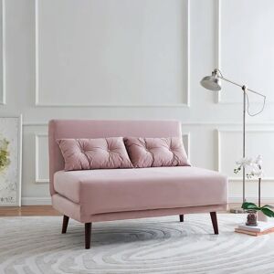 Ebern Designs Visconti Double 123Cm Wide Tight Back Futon Sofa pink/white/brown 88.0 H x 123.0 W x 88.0 D cm