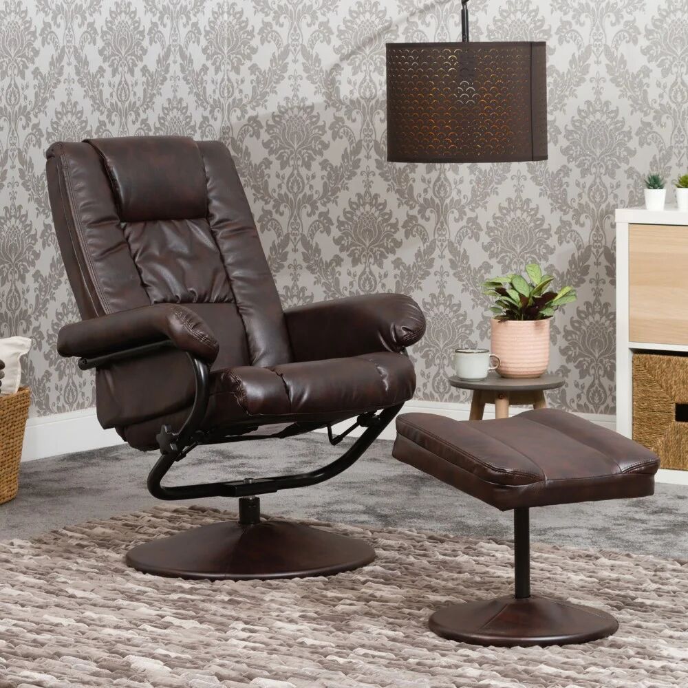 Global Furniture Direct Faux Leather Manual Swivel Recliner with Ottoman with Massage with Heating brown 102.0 H x 73.0 W x 75.0 D cm
