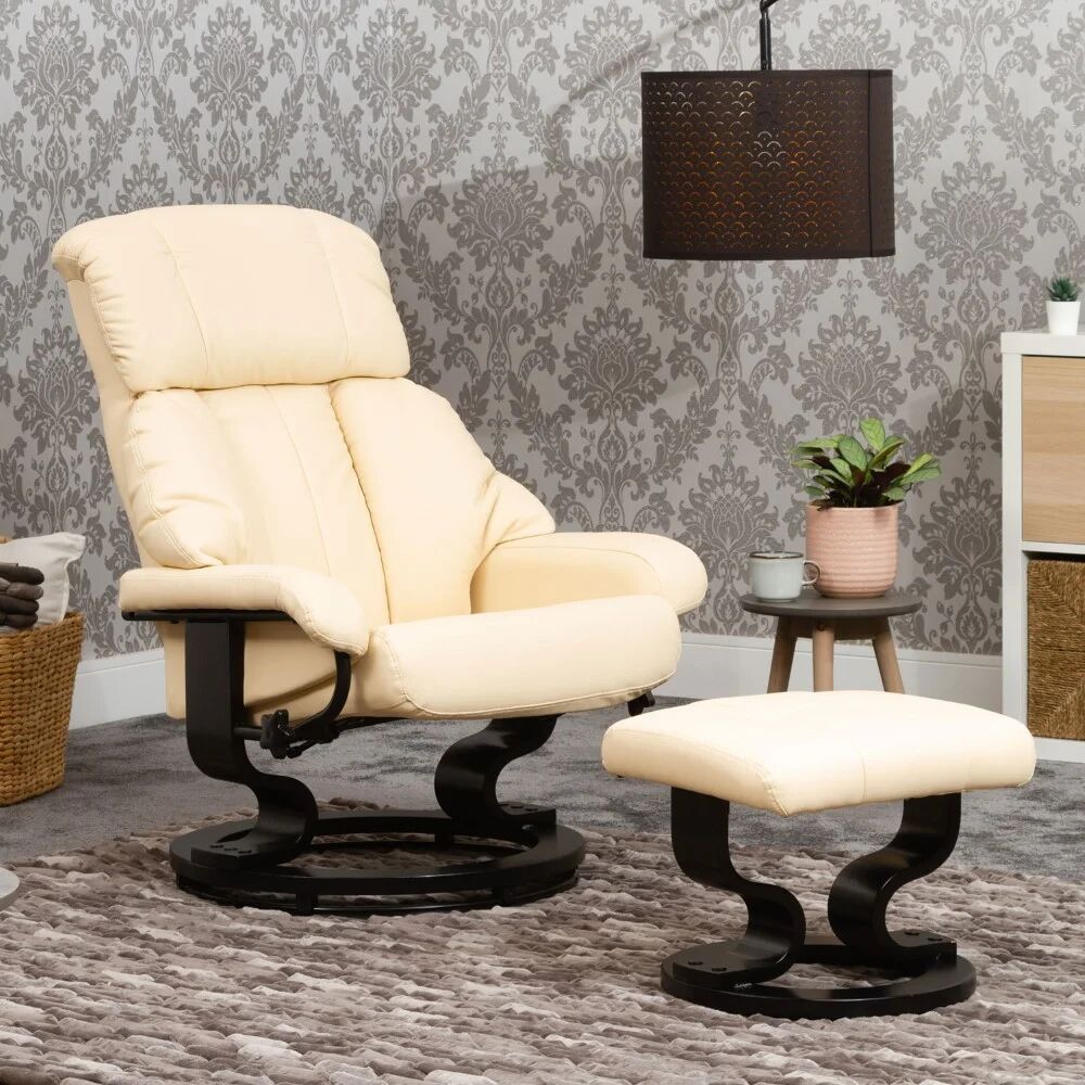 Global Furniture Direct Faux Leather Manual Swivel Recliner with Ottoman brown 105.0 H x 76.0 W x 86.0 D cm