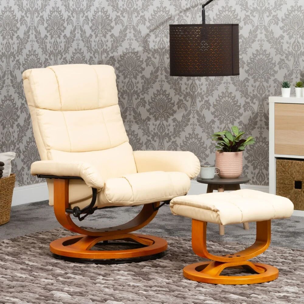 Global Furniture Direct Faux Leather Manual Swivel Recliner with Ottoman brown 98.0 H x 72.0 W x 84.0 D cm