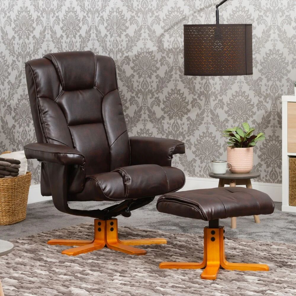 Global Furniture Direct Faux Leather Manual Swivel Recliner with Ottoman brown 106.0 H x 83.0 W x 81.0 D cm