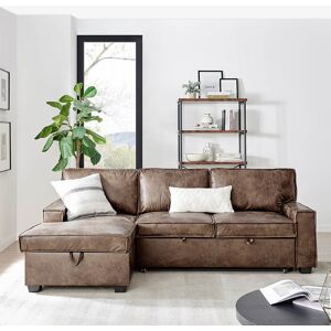 17 Stories Makynzie Corner Sofa With Pull Out Sofa Bed & Storage - Brown Leather Aire (Left) Brown 86cm H X 233cm W X 144cm D