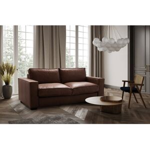 Ebern Designs Ripleigh 3 Seater Genuine Aniline Vintage Leather Reclining Sofa Bed with Mattress Ripleigh Dark Cognac Genuine Leather 85cm H X 203cm W X 99cm D