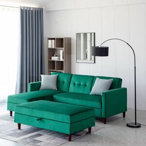 Hashtag Home Comeaux Reversible Sleeper Corner Sofa Bed Green 82cm H X 213cm W X 174cm D