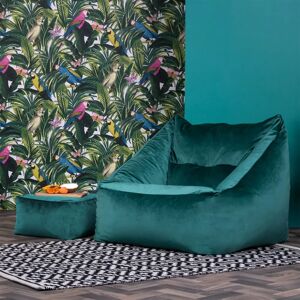 Isabelle & Max icon Natalia Velvet Giant Bean Bag Armchair & Footstool blue 80.0 H x 100.0 W x 88.0 D cm