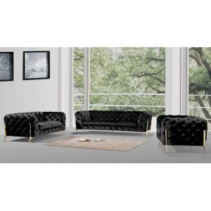 Etta Avenue Chesterfield Atoka Sofa Set 3+2+1 with Gold Metal Legs black 73.0 H x 243.0 W x 100.0 D cm