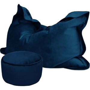 Ebern Designs Velvet Junior Squarbie Beanbag And Footstool Bundle blue 125.0 H x 100.0 W x 20.0 D cm