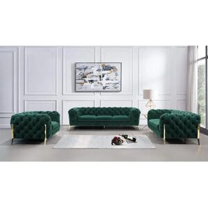 Etta Avenue Chesterfield Atoka Sofa Set 3+2+1 with Gold Metal Legs green 73.0 H x 243.0 W x 100.0 D cm