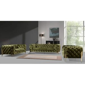 Etta Avenue Chesterfield Atoka Sofa Set 3+2+1 with Gold Metal Legs green 73.0 H x 243.0 W x 100.0 D cm