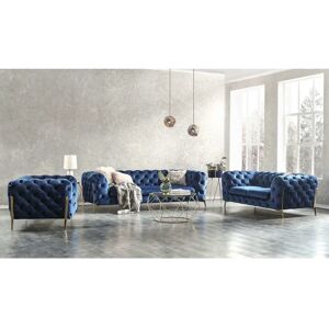 Etta Avenue Chesterfield Atoka Sofa Set 3+2+1 with Gold Metal Legs blue 73.0 H x 243.0 W x 100.0 D cm