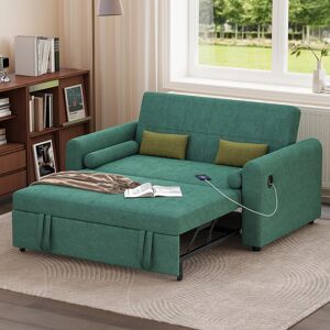 17 Stories 2 Seater Sofa Bed, 3-in-1 Convertible Fabric Pull Out Sleeper Sofa With 3-position Adjustable Backrest, Side Pockets And Usb For Living Room, Guest Ro Green