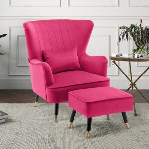 Fairmont Park 77Cm Wide Plush Velvet Modern Wingback Chair and Ottoman Pink 94cm H X 77cm W X 78cm D