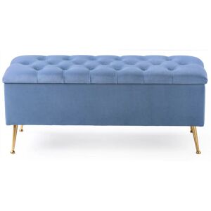 Canora Grey Amara Chesterfield Ottoman Storage Bench – Plush Velvet Upholstered Blanket Storage Box with Gold Metal Legs Duck Egg 45cm H x 120cm W x 40cm D