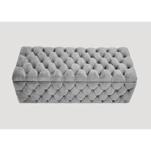 R&M Furnishers Lux Italian Large Chesterfield Upholstered Ottoman Storage Box - Soft Plush Velvet Blanket Box Silver 40