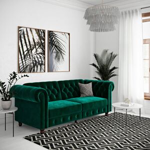 Rosdorf Park Dimmitt 3 Seater Chesterfield Sofa Bed Green Velvet 82.6cm H X 227.3cm W X 86.4cm D