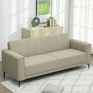 Metro 3 Seater Sofa Fabric Sofa Couch Channel Tufted Sofa Settee for Living Room Khaki 80cm H X 196cm W X 73cm D