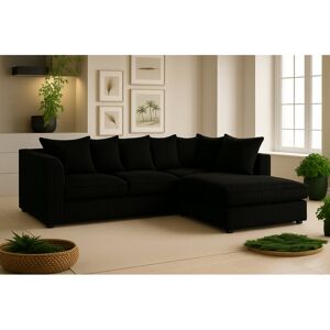 Latitude Run Jumbo Cord Right Hand Upholstered Corner Sectional Small Back Cushion with Foot Stool Black 90cm H X 212cm W X 167cm D