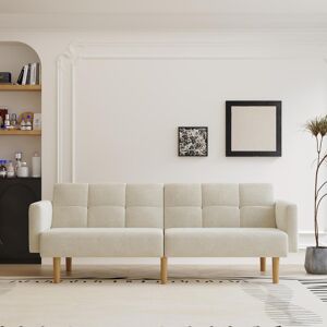 Hashtag Home Hewson 3-Seater Clic Clac Sofa Bed Velvet/Beige 80cm H X 200cm W X 55.5cm D